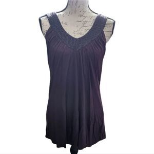 Matty M Ladies Size Medium Dark Plum Beaded V-Neck Tank